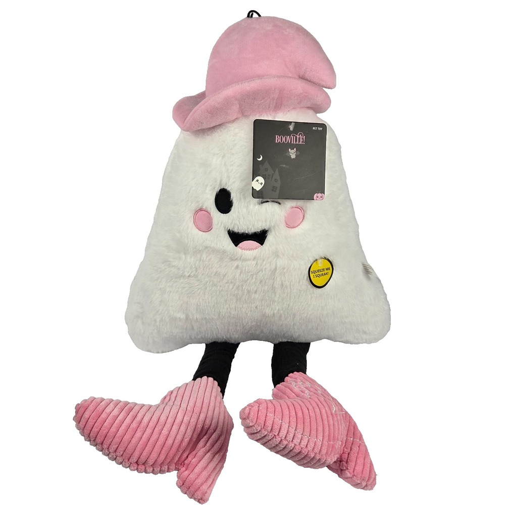 Booville Ghost Dog Toy 26 Inch Pink White Halloween Plush Squeaky Pet Toy New